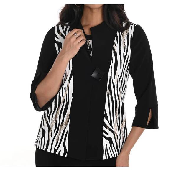 NEW FRANK LYMAN formal animal print blazer in black/off white